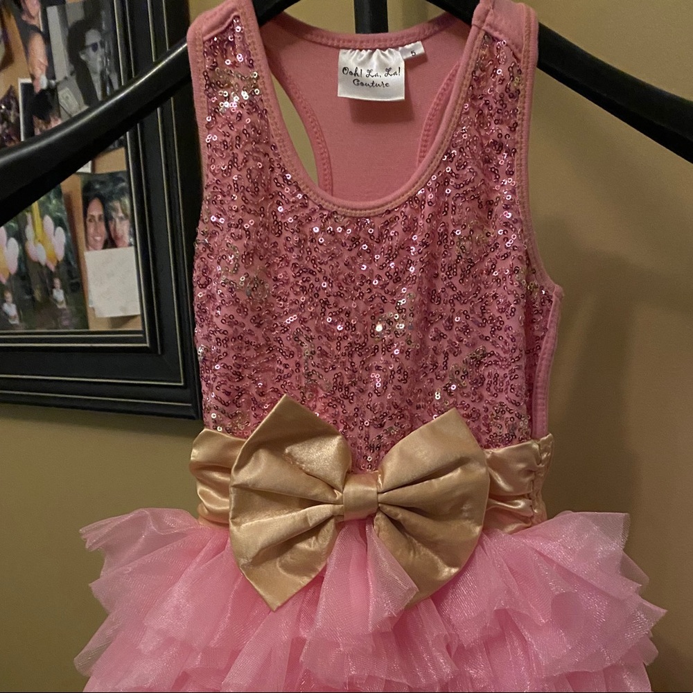 Ooh La La Couture Pink Sequin Bow Ruffle Dress 5